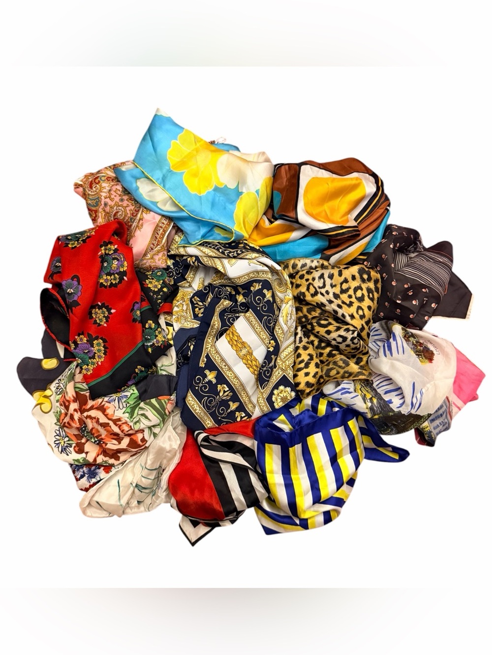 Bundle of 12 Vintage Scarves- Silk, Polyester, Cotton etc.